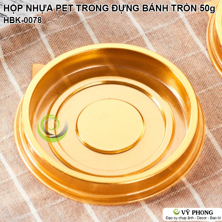 SET 10 HỘP NHỰA PET 50g TRÒN NẮP CẦU ĐẾ NHỰA ĐEN VÀNG KHAY ĐẾ ĐỰNG BÁNH TRUNG THU BÁNH TRỨNG CÁC LOẠI BÁNH TRÒN HBK-0078