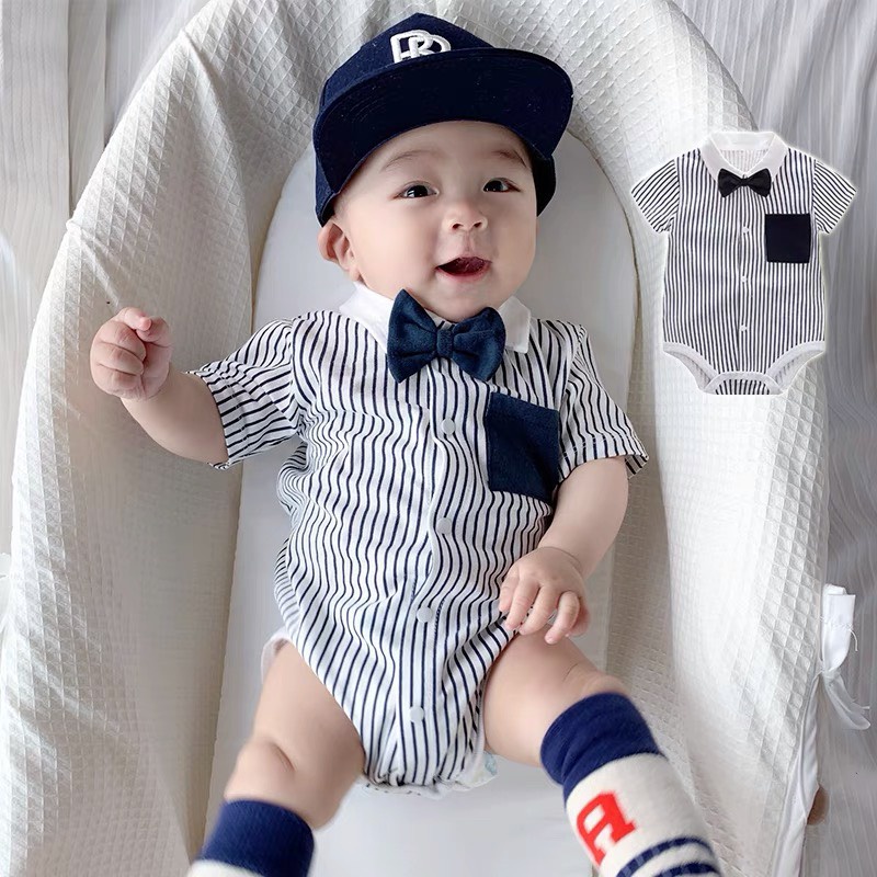 Body kẻ đứng nhỏ cổ nơ bé trai