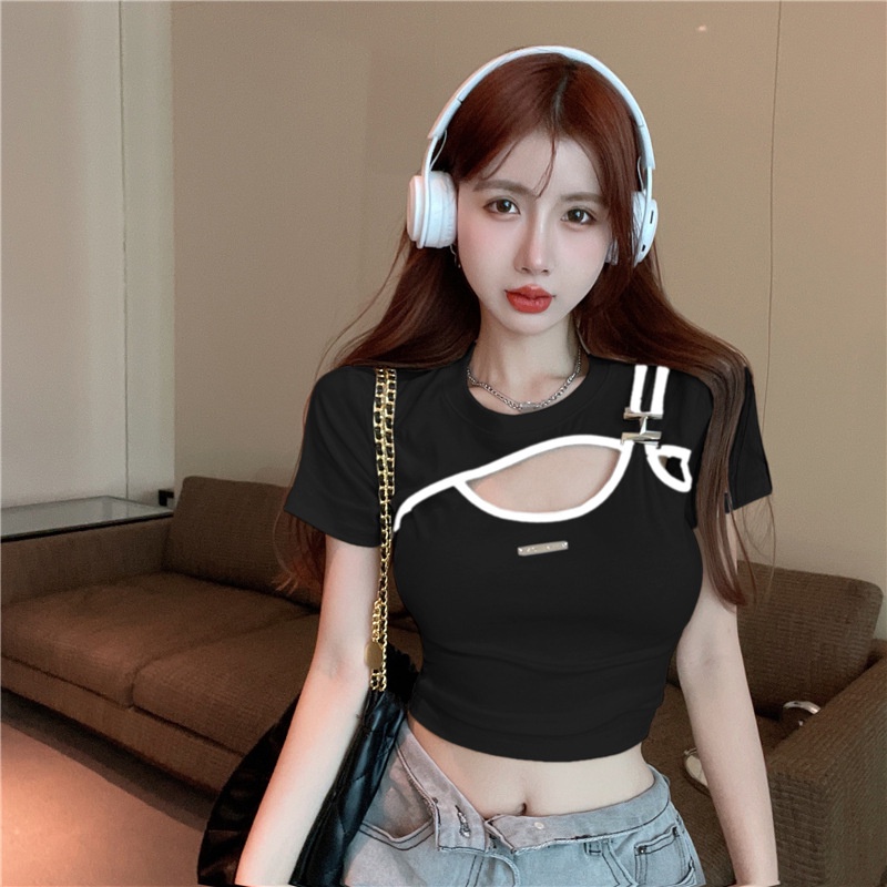 Áo thun IELGY tay ngắn dáng ôm thiết kế độc đáo thời trang cho nữ