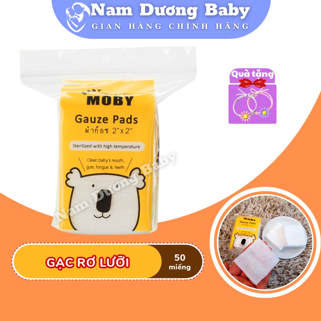 Tưa lưỡi cho bé | Rơ gạc lưỡi cho bé sơ sinh Moby Thái Lan gói 50 miếng - An toàn cho bé sơ sinh.