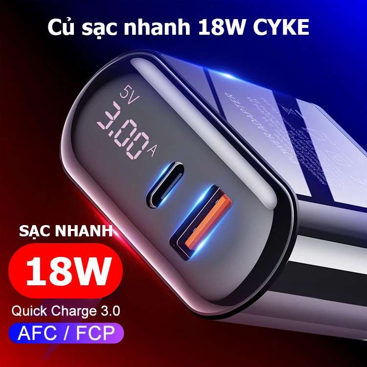 Cốc sạc nhanh 18W PD QC 3.0 iPhone Samsung CYKE