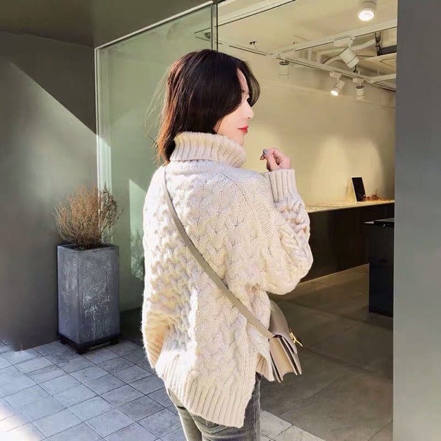 (Hàng có sẵn) Ulzzang Áo len cổ lọ vặn thừng cao cấp M068 | BigBuy360 - bigbuy360.vn