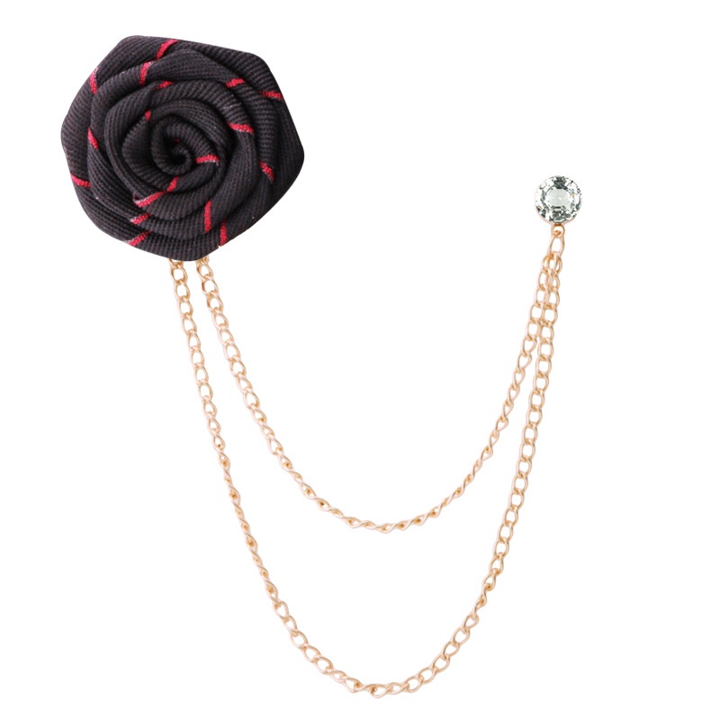 Ghim cài áo EFAN thiết kế hoa hồng vải dày phối dây xích tua rua phong cách Hàn Quốc