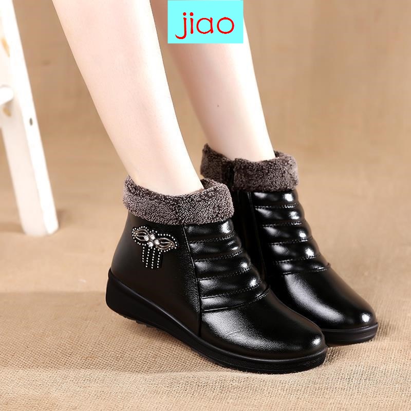 Giày bốt lót nhung giữ ấm thời trang thu đông cho nữ trung niên