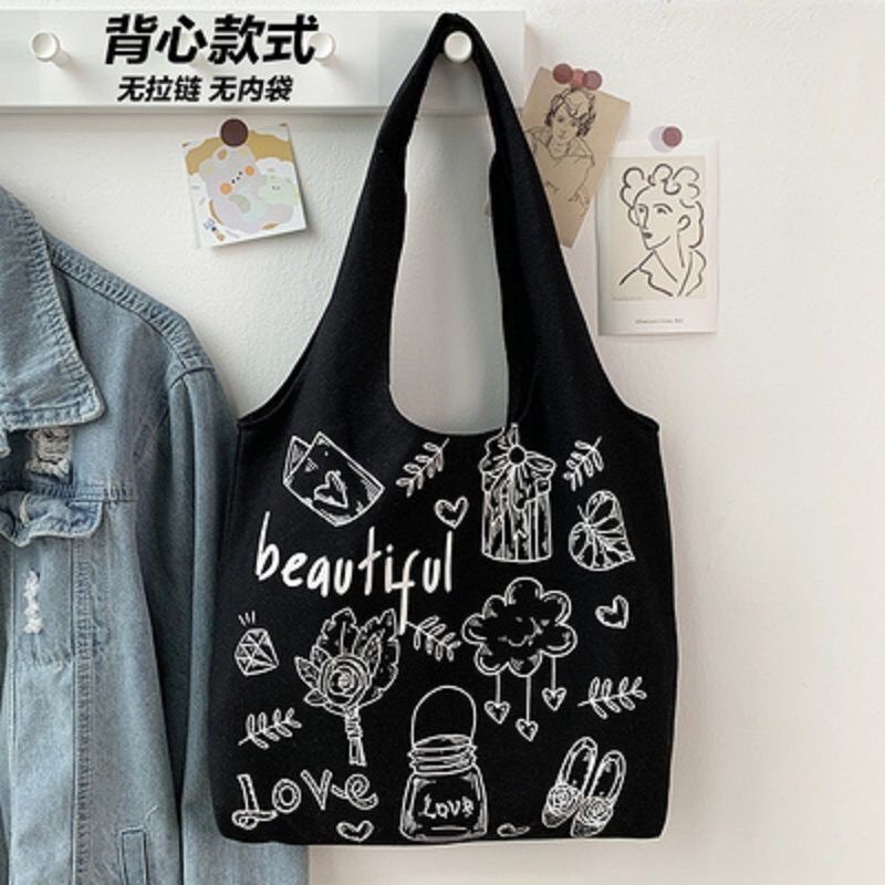 Túi vải tote canvas mềm cho nữ đi học đi chơi siêu xinh giá rẻ chất lượng-Hazi thời trang Unisex