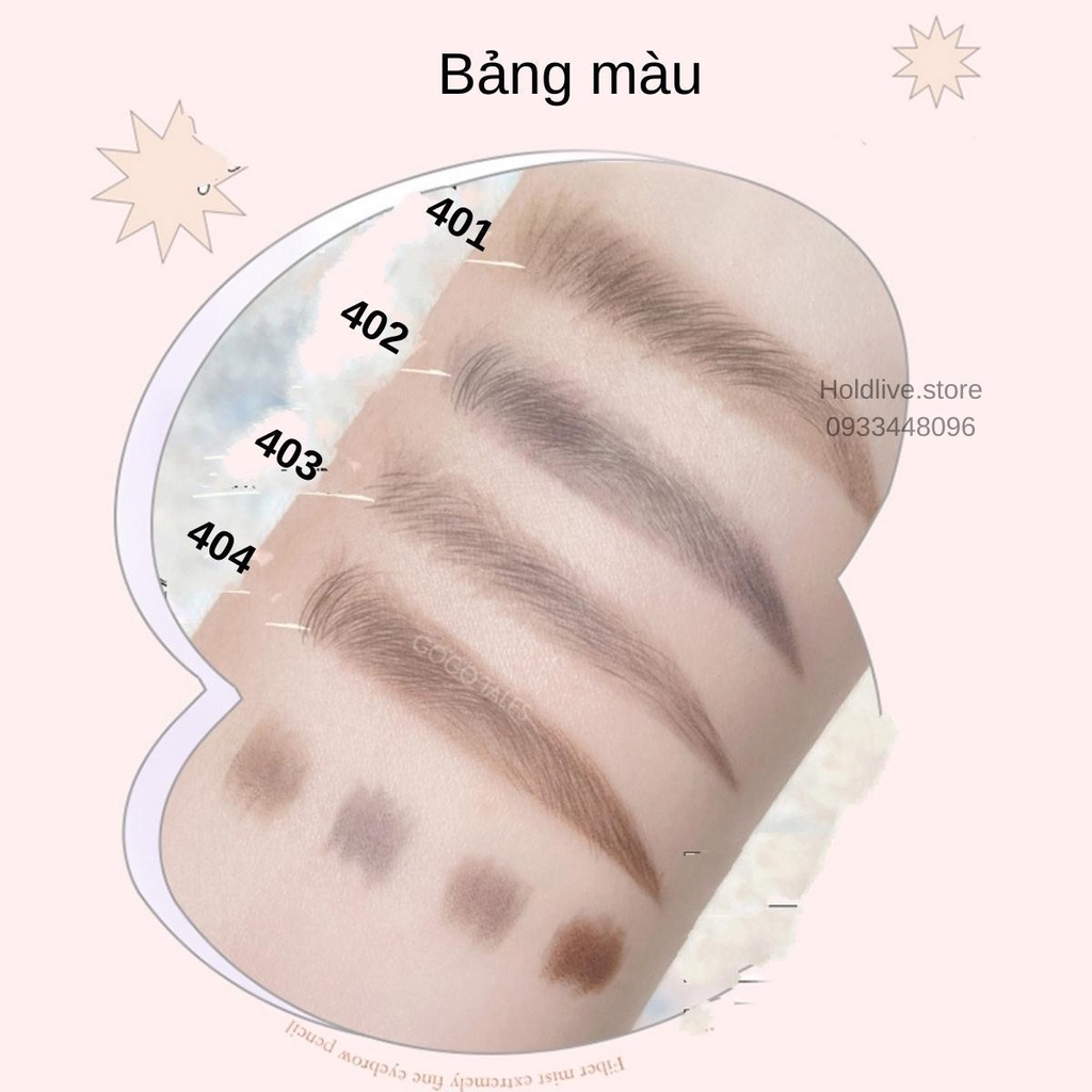Chì kẻ mày 2 đầu  GoGo Tales Ultra Fine GT374 nét siêu mảnh 1.5mm lên màu nhanh đều cầm chắc tay dễ kẻ