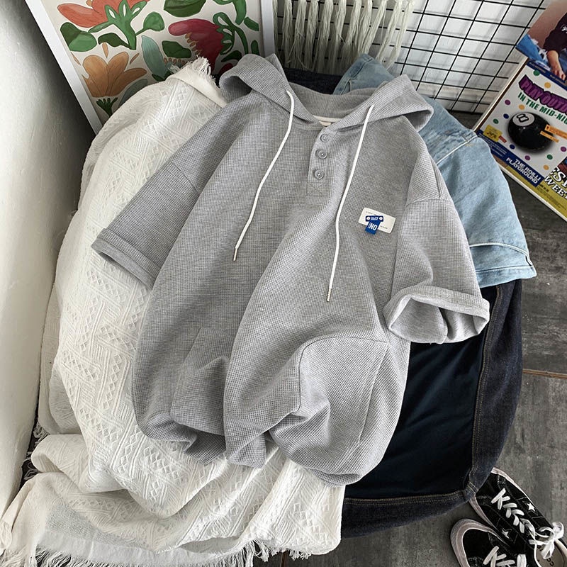 Áo Hoodie Ngắn Tay Dáng Rộng Thời Trang Mùa Hè Giản Dị Dành Cho Nam
