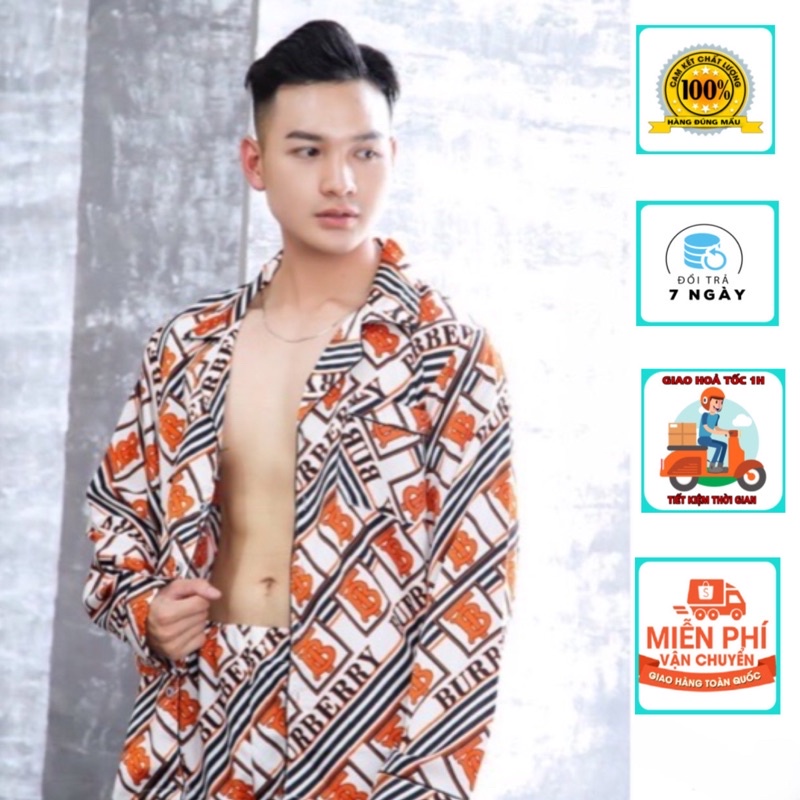 Bộ đồ ngủ mặc nhà pijama dài tay  nam cao cấp ,chất lụa pháp không nhăn mềm mịn form to rộng