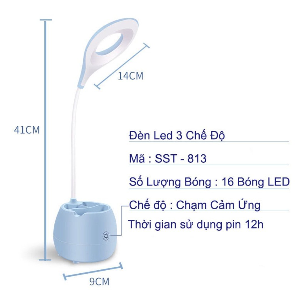 Đèn led học để bàn chống cận, cảm ứng, tích điện, kiêm giá đựng bút MINAHO