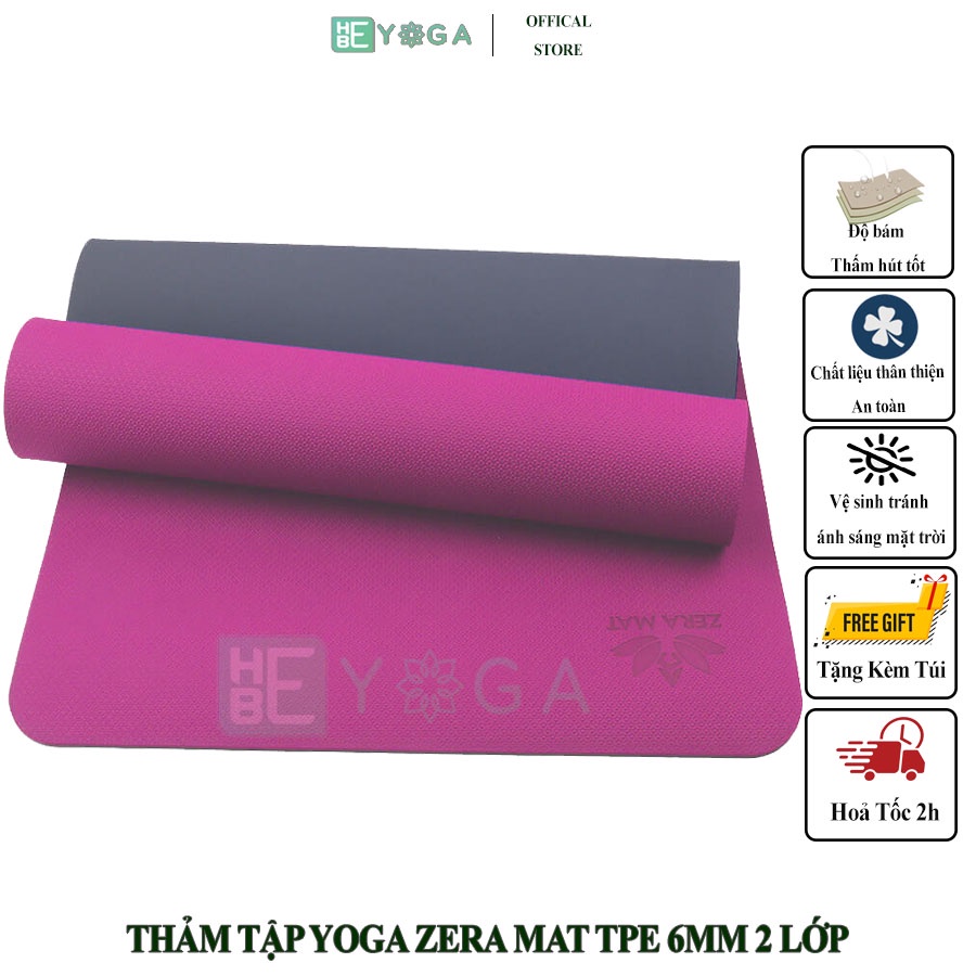 Thảm Tập Yoga Zera 6mm 2 Lớp Màu Hồng Tặng Kèm Túi