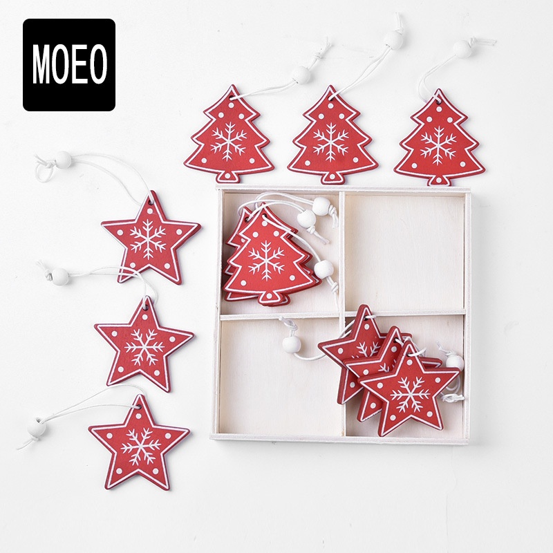 Phụ kiện treo trang trí cây thông Noel, giáng sinh bằng gỗ thủ công với nhiều kiểu dáng in hình bông tuyết xinh xắn