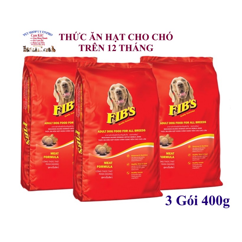 3 Gói Thức ăn hạt cho Chó trưởng thành Fib's Gói 400g Thương hiệu Tháilan Dinh dưỡng hoàn chỉnh cho tất cả các giống Chó