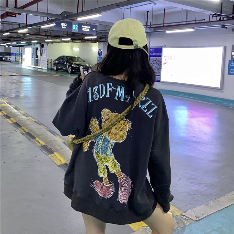 Xiaozhainv Áo nỉ tay dài dáng rộng in hình gấu phong cách Hàn Quốc thời trang xinh xắn cho nữ | BigBuy360 - bigbuy360.vn