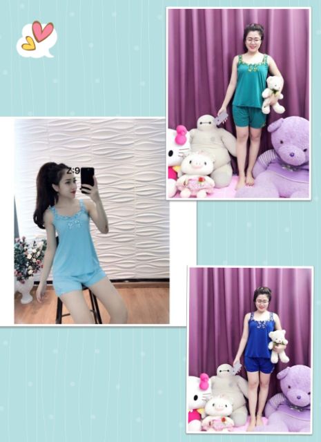 03 Bộ đồ ngủ Thun Lạnh cao cấp Thêu Ren freesize từ 35kg -&gt;65kg (giao 3 bộ đủ màu )