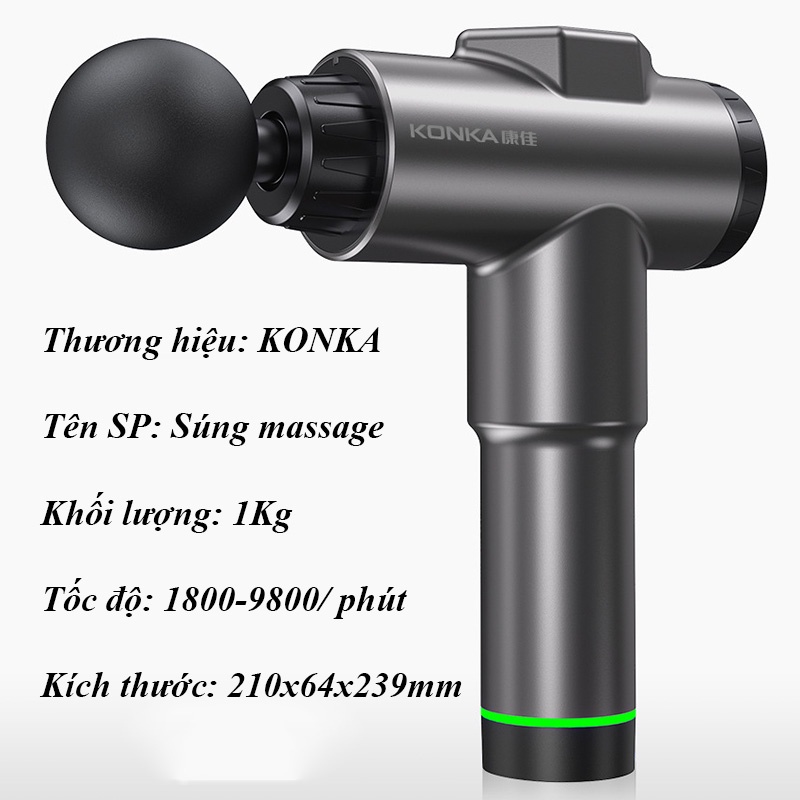 Súng massage cầm tay cao cấp KONKA 99 mức độ rung, 8 Đầu Massage,Màn LCD, điều khiển Cảm Ứng 1 chạm