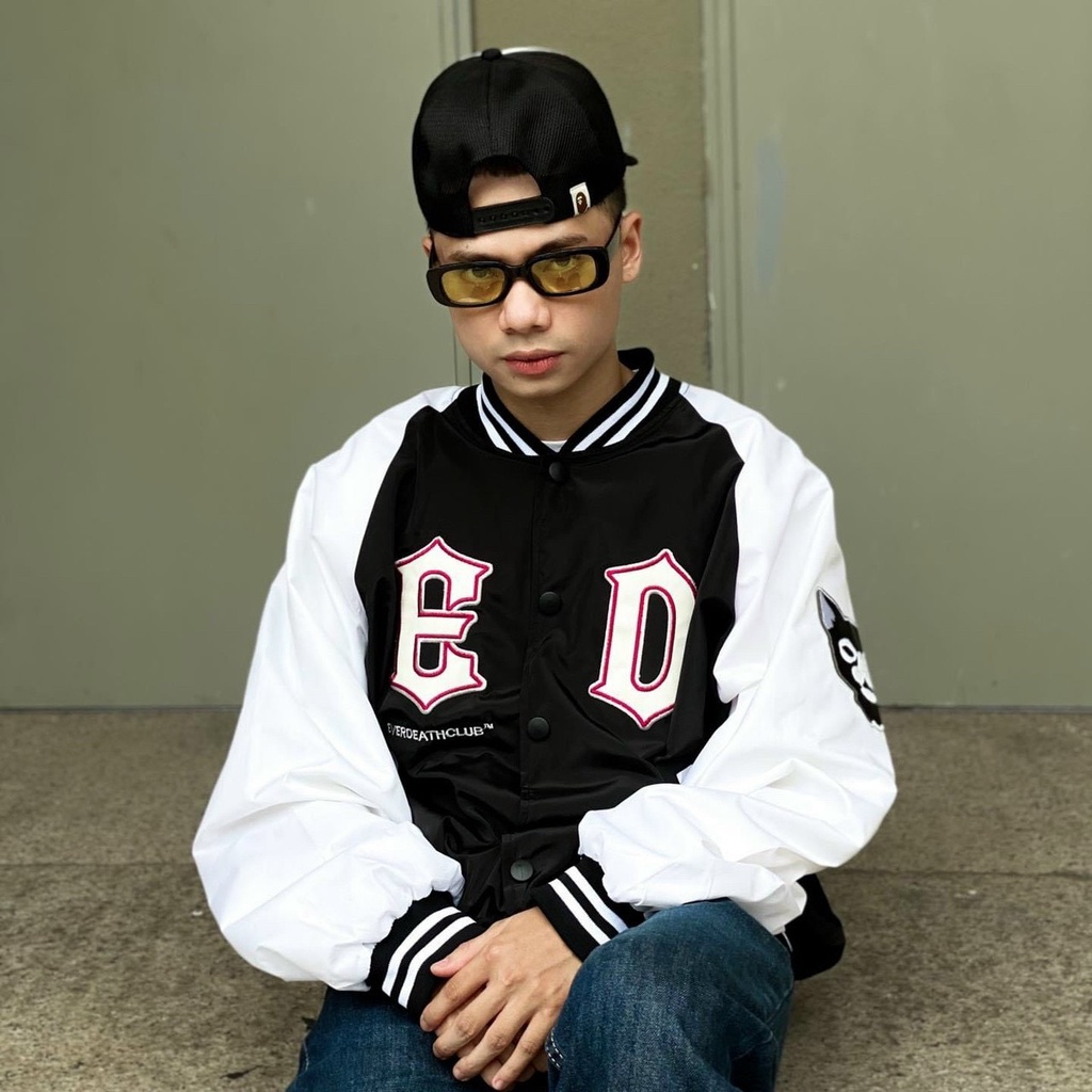 Áo Khoác Varcity Dù Đen Phối Trắng Cực Trend - Áo Khoác Unisex Nam Nữ Kay Boutique - Áo Khoác Bomber