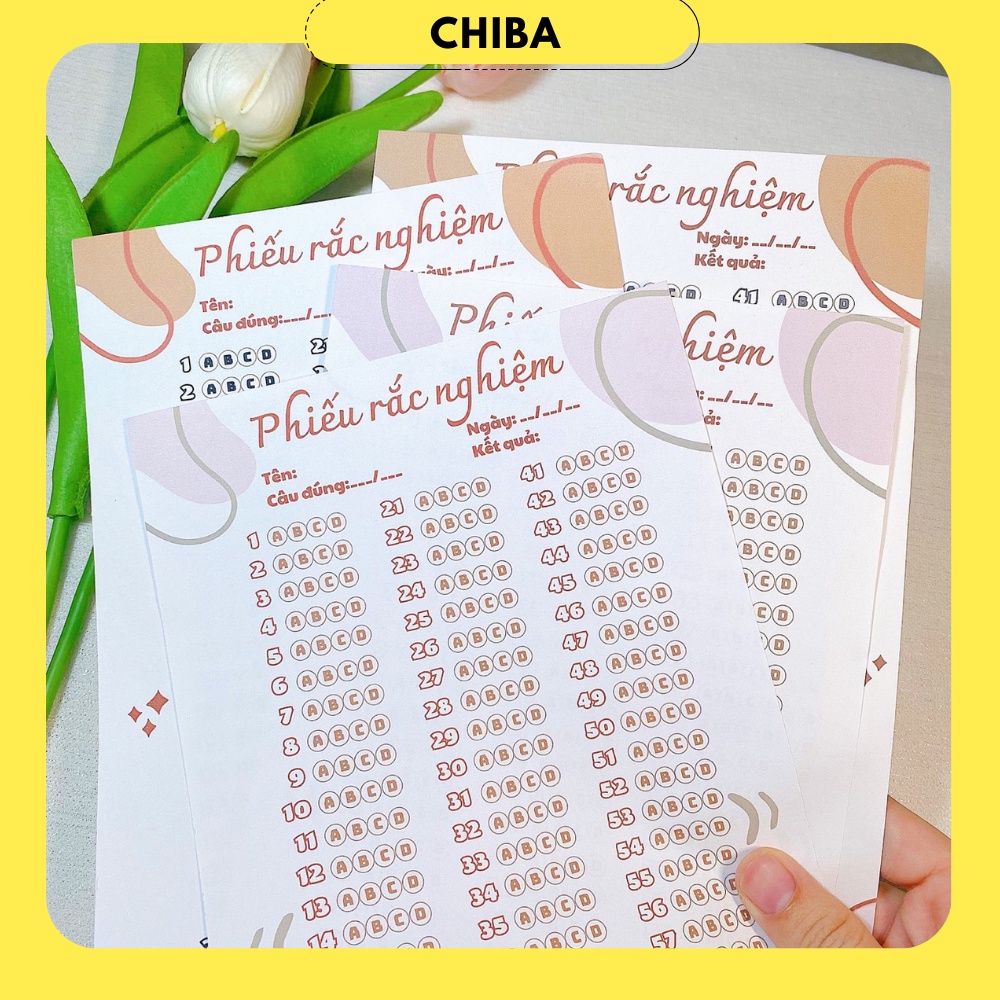 COMBO 30 Phiếu Đánh Trắc Nghiệm Answer Sheet màu hiện đại, in sẵn tên - Chị Ba House