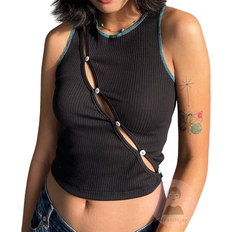 Áo Tank Top Cổ Tròn Màu Sắc Tương Phản Thời Trang Mùa Hè Dành Cho Nữ Size S / M / L