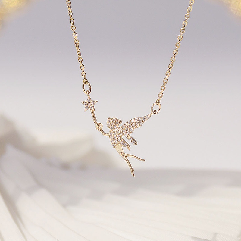 Vòng cổ Mặt Hình Gậy Thần Tiên 14K Đính Đá CZ Phong Cách Kolye Feminia Phụ Kiện Cho Nữ