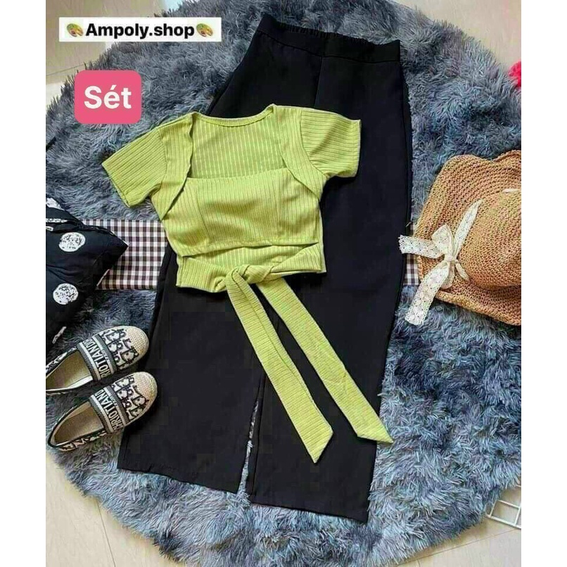 Set bộ thun gần kate, set bộ hai món tay ngắn kèm quần dài ống xuông