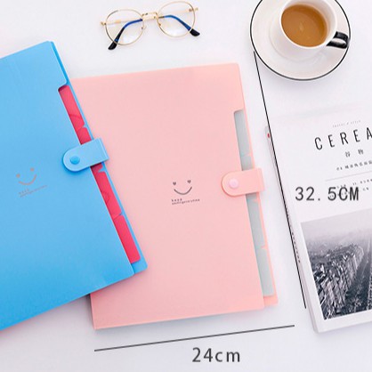 Bìa đựng hồ sơ khổ A4 chia 5 ngăn trang trí họa tiết mặt cười dễ thương | BigBuy360 - bigbuy360.vn