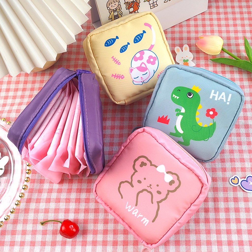 Letit Túi đựng khăn ăn vệ sinh hoạt hình xách tay túi lưu trữ đựng tampon túi đựng tiền xu