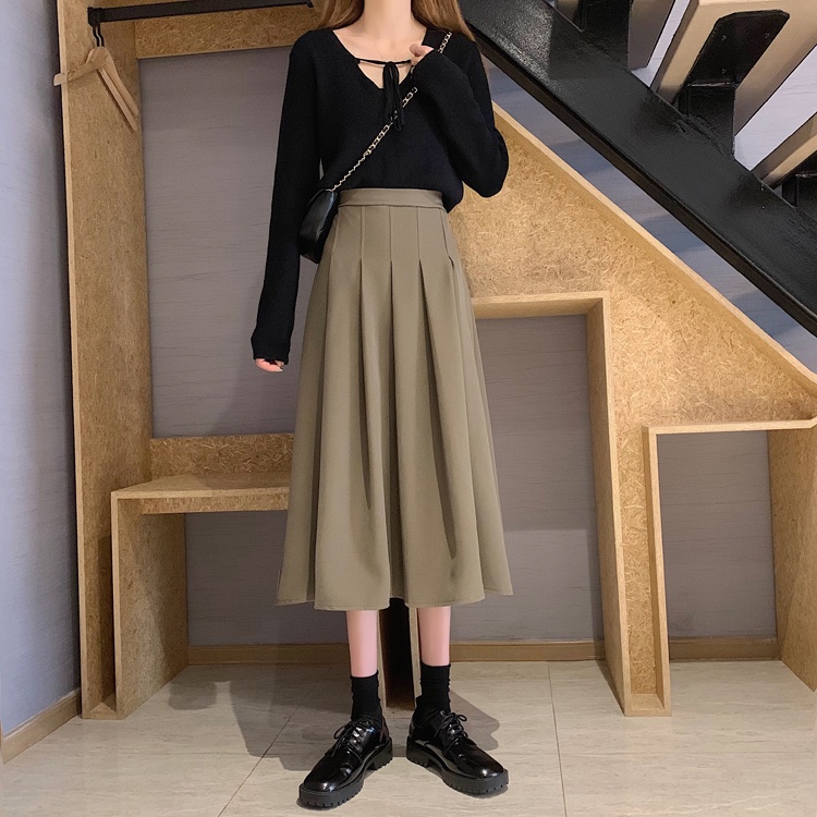 SUXI Chân Váy Chữ A Lưng Cao Màu Sắc Đơn Giản Thời Trang Cho Nữ