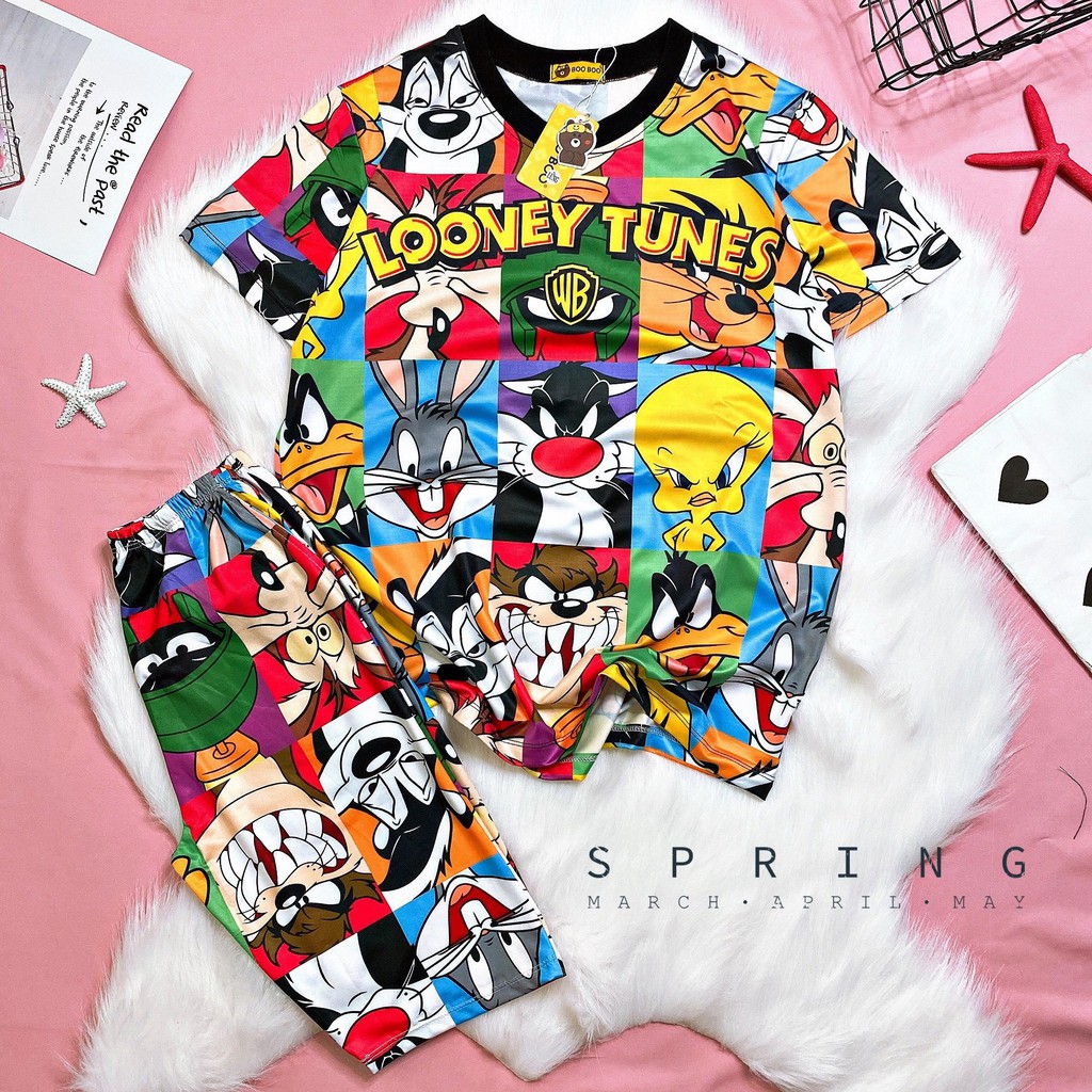 Bộ Ngủ Pijama Thun Lạnh 3D Cao Cấp Tay Ngắn Quần Lửng Họa Tiết Hoạt Hình Dễ Thương