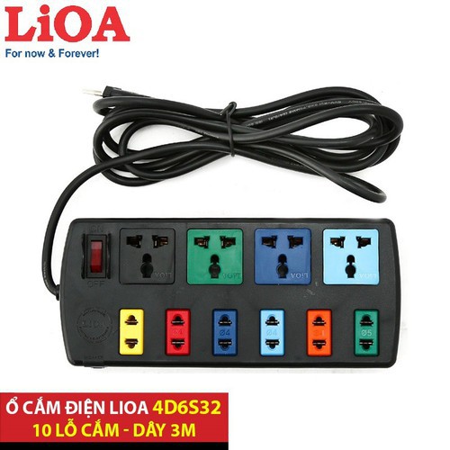 Ổ cắm điện LIOA 4 lỗ, 6 lỗ, 10 lỗ có công tắc, dây dài 3m/5m 1000W - Sunflowers