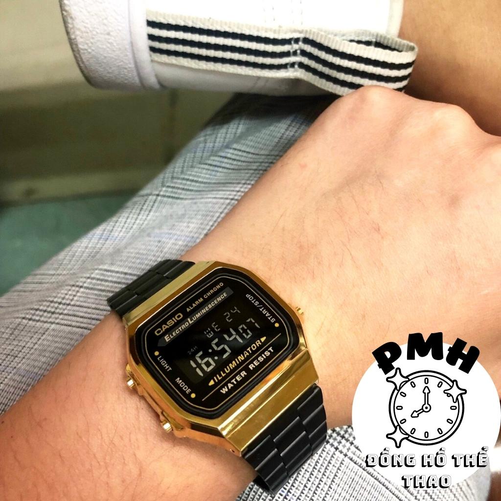 Đồng hồ đeo tay nam , đồng hồ unisex thể thao A168 màu đen vàng cổ điển kích thước 38×36×9mm | BigBuy360 - bigbuy360.vn