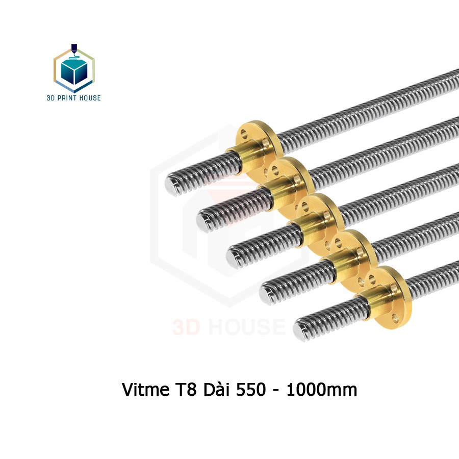 Vitme T8 Bước 2, 8mm Dài 550 - 1000mm Cho Máy In 3D