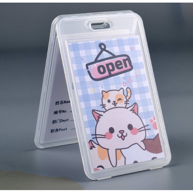 [COMBO 50C] Bao đựng thẻ bằng nhựa trong suốt tiện dụng cho học sinh có kèm hình + Dây đeo XANH 1,5cm