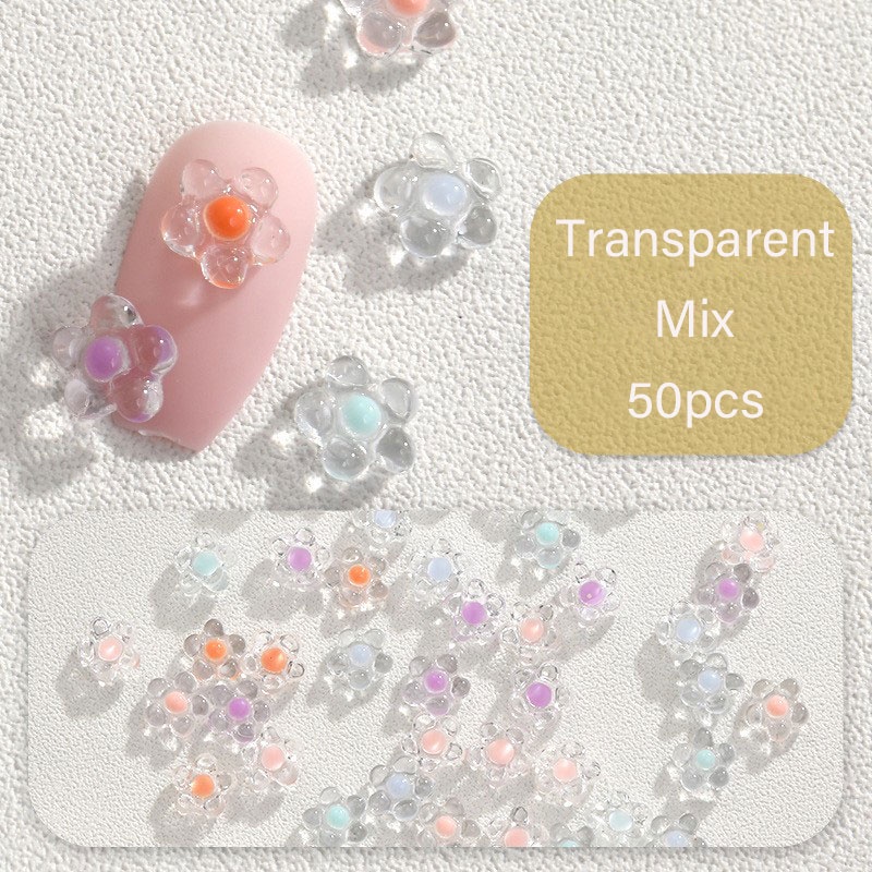 Bộ 50 Bông Hoa Mận Nhỏ Trong Suốt Trang Trí Móng Tay 3D