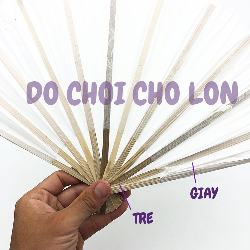 Cây quạt GIẤY cầm tay bằng giấy TRẮNG nan tre 26 cm - Quạt Tre
