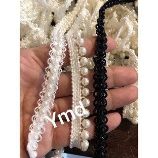 [ảnh chụp thật] dây trang trí có gắn hạt + hạt đá nhân tạo + đen + trắng + ymd + trang trí váy áo