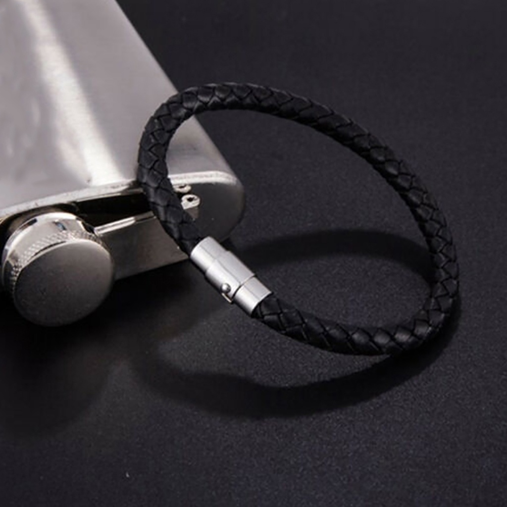 Vòng Đeo Tay Giả Da Bện Dây Khóa Nam Châm Thời Trang