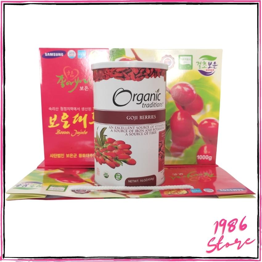 Kỷ Tử Sấy Khô Goji Berreis Organic Traditions hộp 454gr, Táo Đỏ Sam Sung Hàn Quốc 1000G