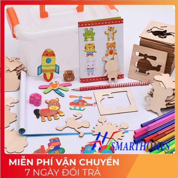 BỘ GHÉP HÌNH GỖ KÈM KHUÔN VẼ CHO BÉ