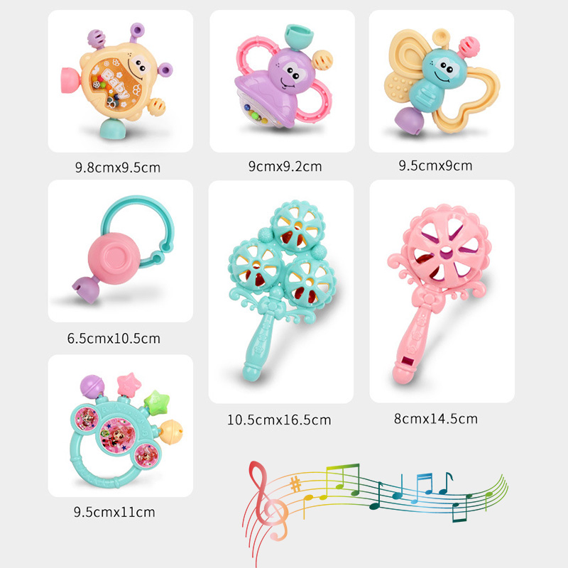 7Pcs Newborn Teether Baby Toys Early Learning Infant Wrist Rattle Teething Bite Playset Toy Baby Soft Rubber Safety