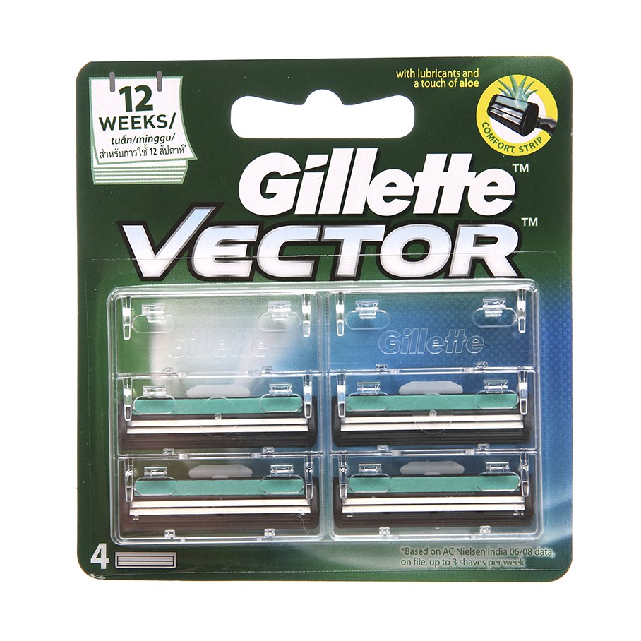 Dao cạo râu Gillette Vector Plus Razor 1Up + hộp 4 lưỡi