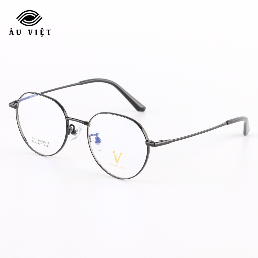 Gọng kính kim loại titanium Luxurious 9051 nam nữ dáng tròn Full box