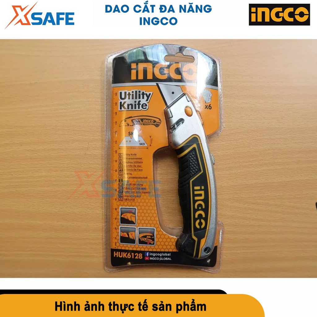 Dao cắt rọc đa năng INGCO HUK6128 lưỡi SK5, kích thước lưỡi dao 61x19mm, kèm theo 5 lưỡi [CHÍNH HÃNG][XSAFE]