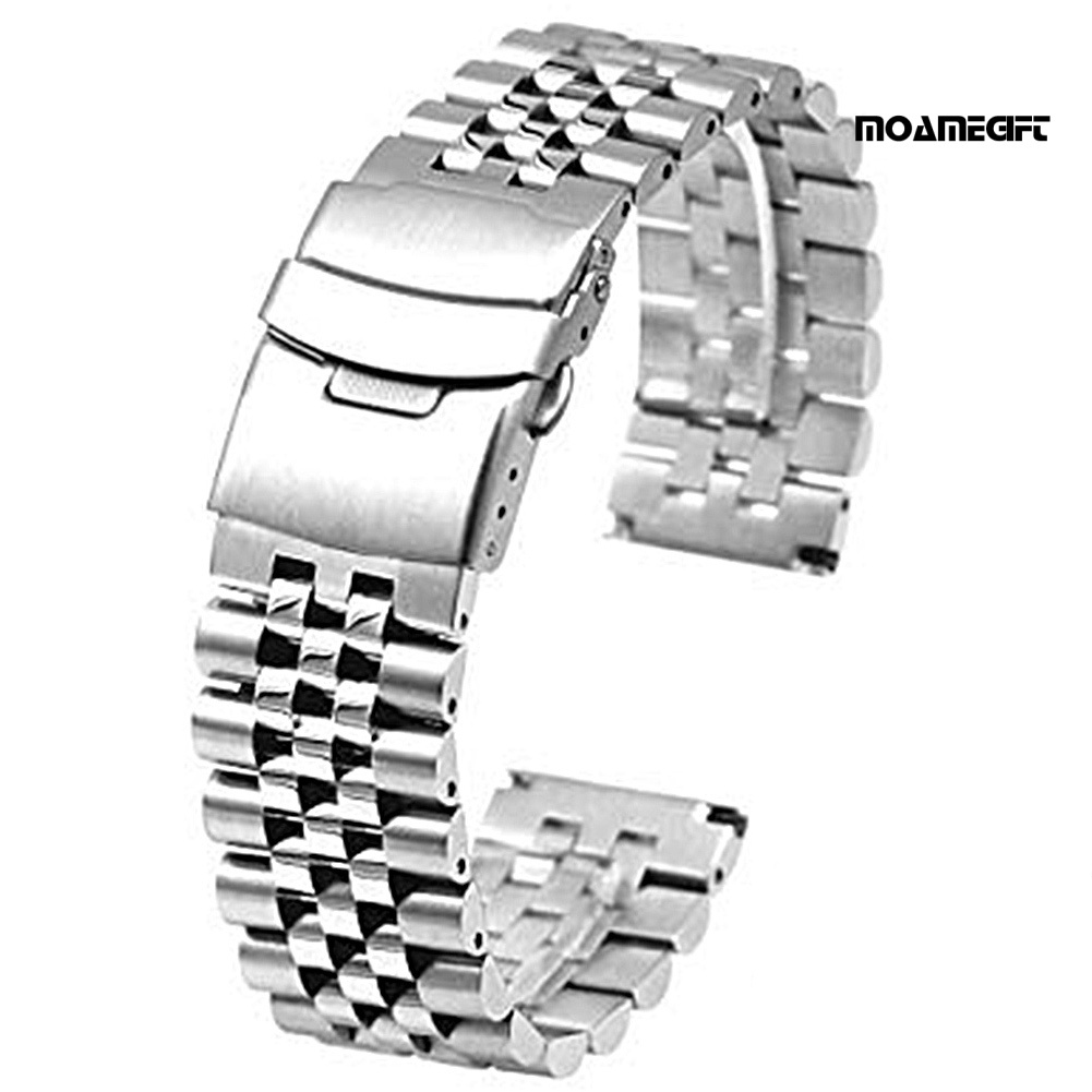 moamegift 20/22mm Adjustable Stainless Steel Solid Double Clasp Bead Watch Strap Wristband