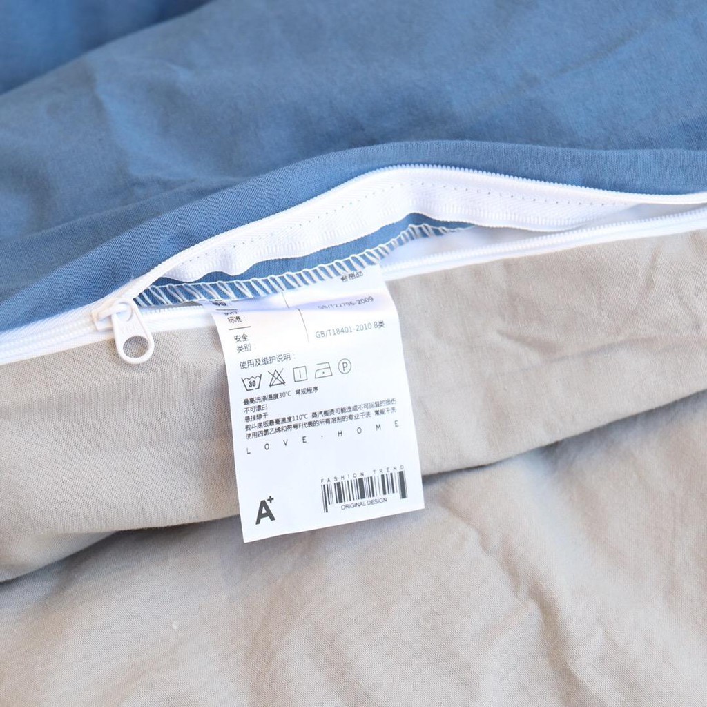 Chăn Ga Cotton Tici LIDACO - Xanh Trời Ga Xám