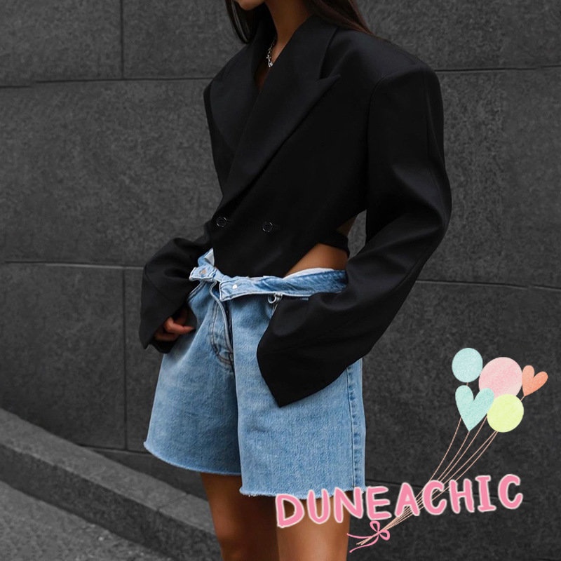 DUNEA Áo liền quần Y0915 tay dài cổ bẻ hở lưng thời trang