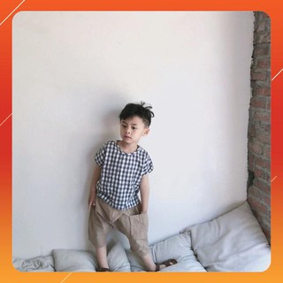 Áo phông xô caro Hàn Quốc bé trai bé gái