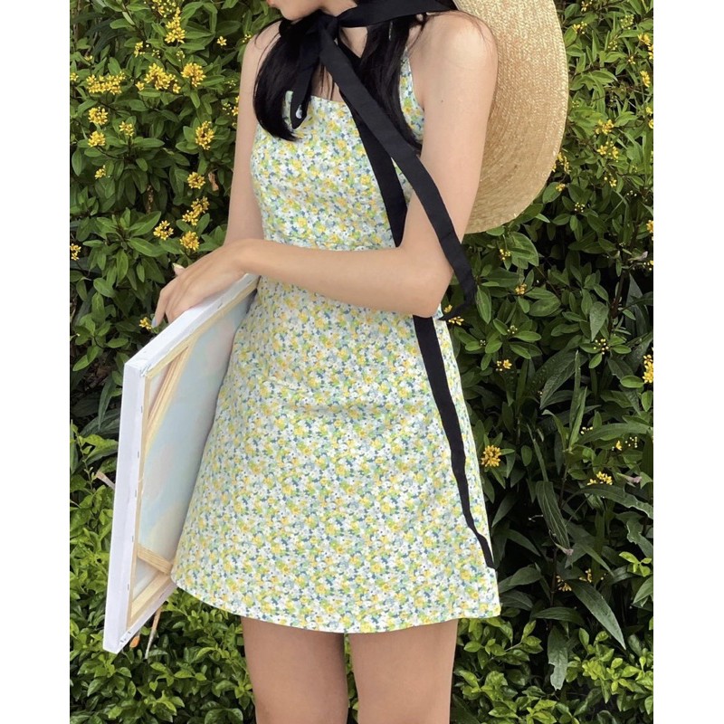 Váy yếm hoa nhí mini cột nơ dáng A Loralen Dress by Gum - Gum Tailor | BigBuy360 - bigbuy360.vn