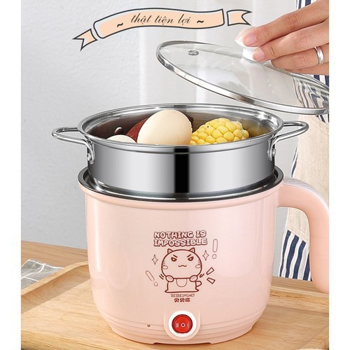 Ca mỳ kèm giá hấpCa Nấu Mì, Nấu Cơm Đa Năng Có Tay Cầm 1,8L - Nồi Lẩu Điện Mini Kèm Giá Hấp + 1 Khay Luộc Trứng Siêu Tiệ