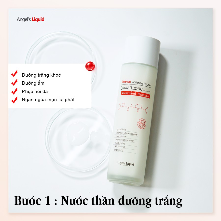 Bộ Kit 4 Món Phục Hồi Da, Mờ Sạm Nám, Tàn Nhang Angel's Liquid Whitening Program Glutathione Special Kit