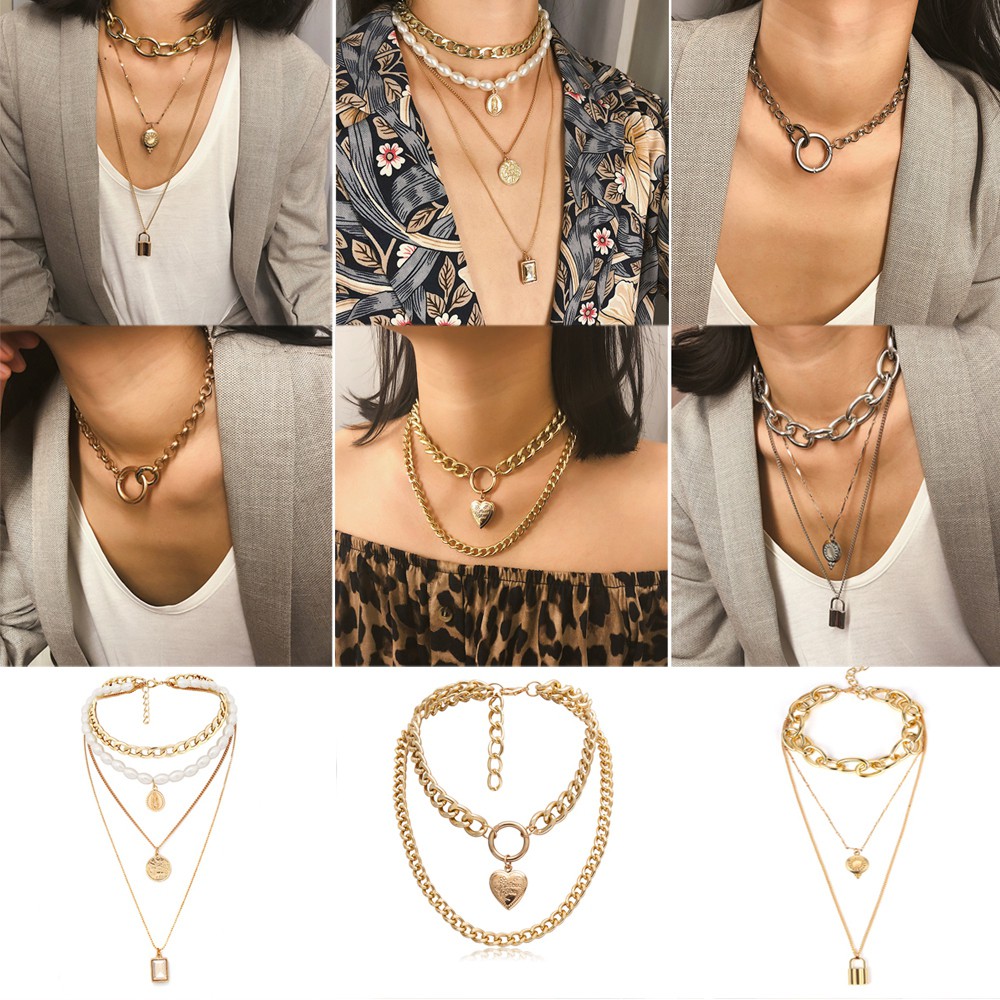 Vòng Cổ Choker Nhiều Lớp Đính Đồng Xu Pha Lê / Ngọc Trai Phong Cách Boho Cổ Điển Thời Trang Cho Nữ